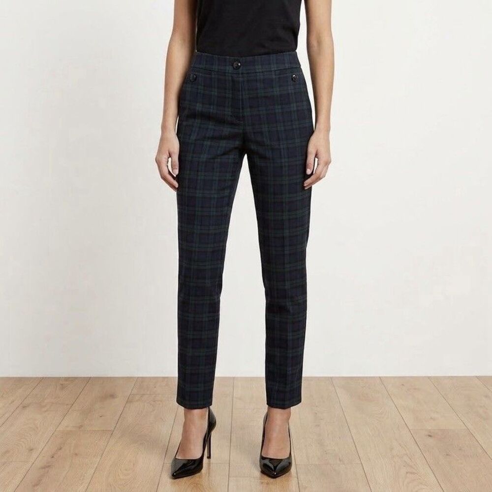 Banana Republic Women's Sloan Fit Navy Green Plaid Blackwatch Pants 12 Slim Fit